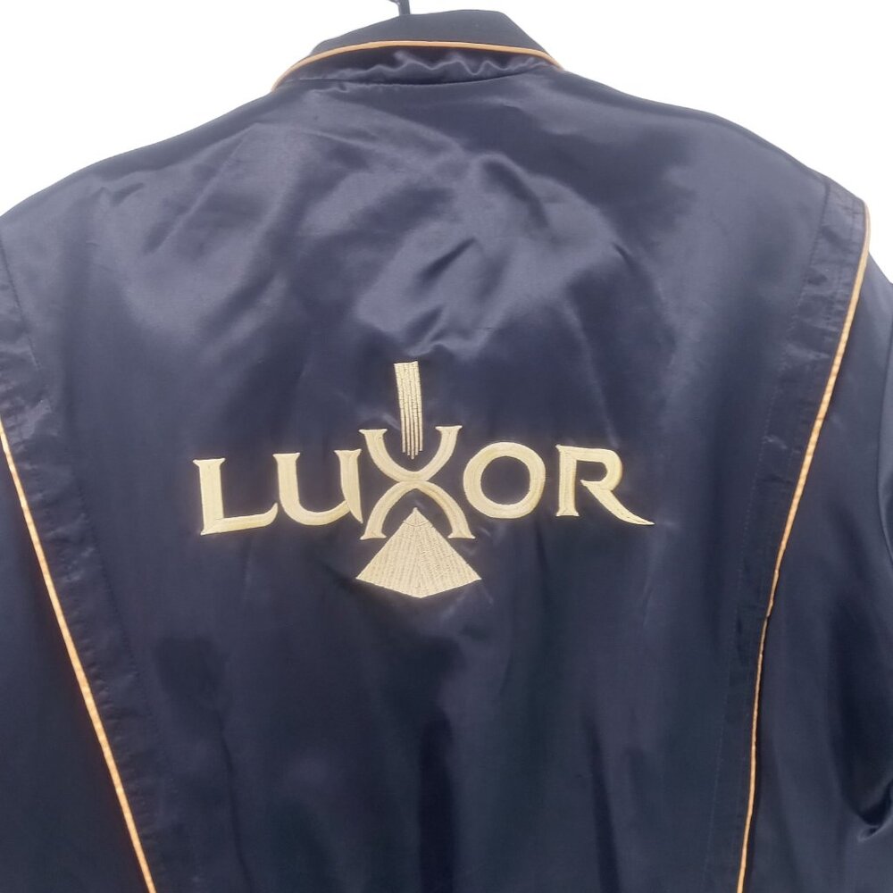Vintage Luxor Black Gold Satin Jacket Map Collection L Bomber Las Vegas Casino - Picture 3 of 12